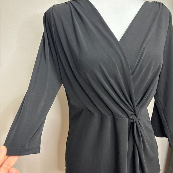 George Faux Wrap Blouse Womens L Black Twist Front Y2K Career Evening Out - Picture 2 of 9